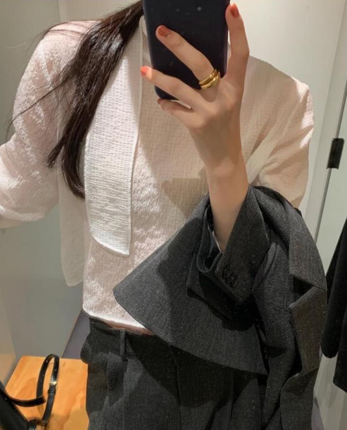 한국 chic 가을 새로운 ins 스탠드 칼라 리본 레트로 다용도 긴팔 셔츠 상세 이미지 28