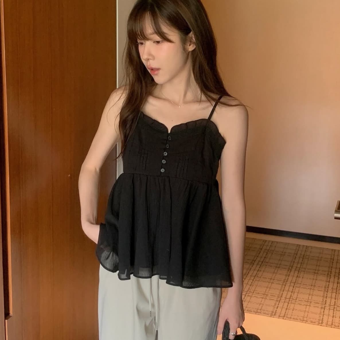 있음 선적 사이즈 업데이트 한국 chic 여름 새로운 부드러운 바람 달콤함 레이스 품격 연령 감소 캐미솔 이미지 5