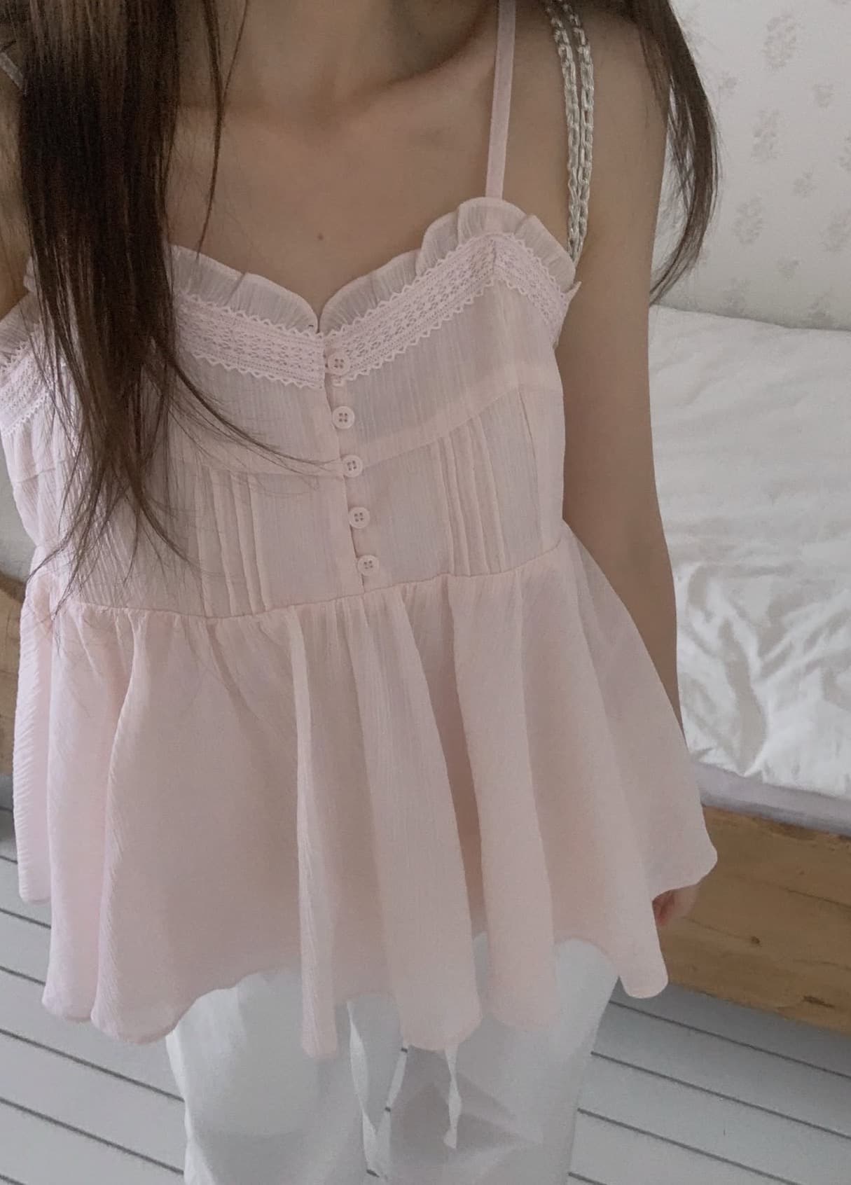 있음 선적 사이즈 업데이트 한국 chic 여름 새로운 부드러운 바람 달콤함 레이스 품격 연령 감소 캐미솔 상세 이미지 16