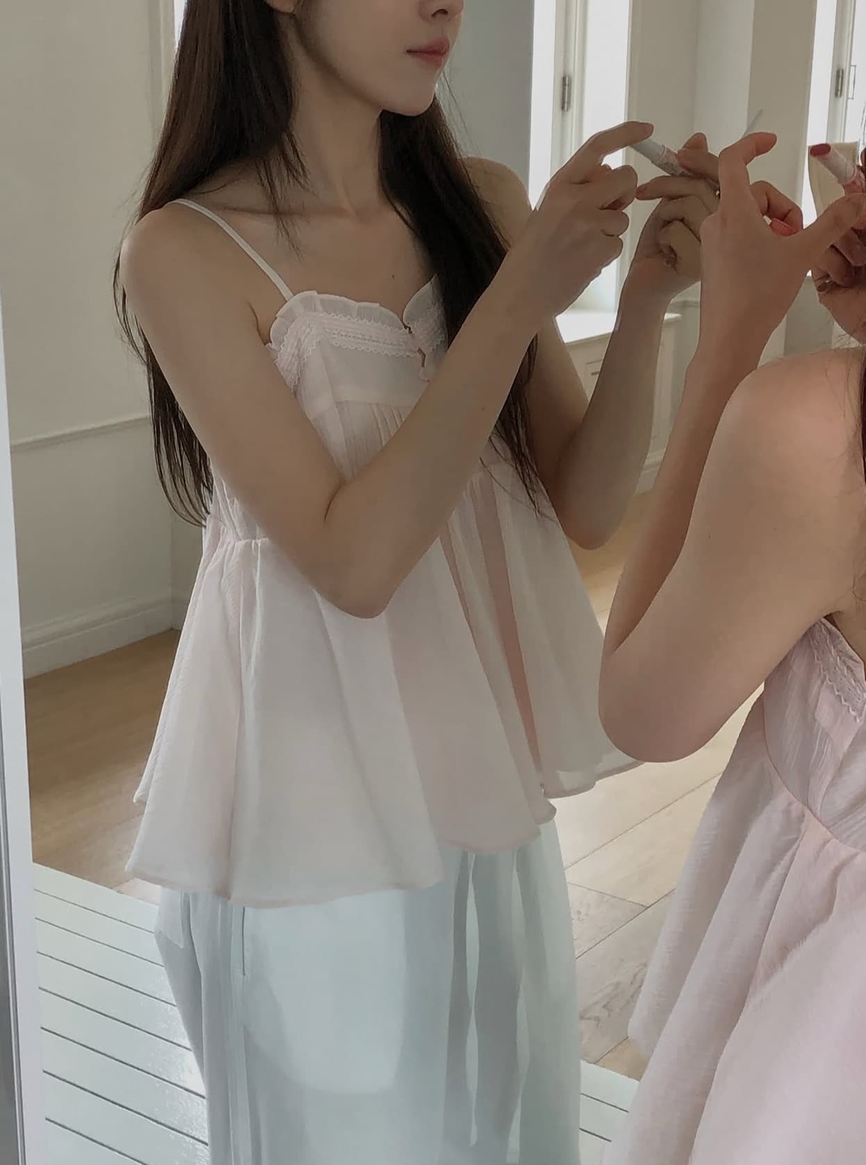 있음 선적 사이즈 업데이트 한국 chic 여름 새로운 부드러운 바람 달콤함 레이스 품격 연령 감소 캐미솔 상세 이미지 19