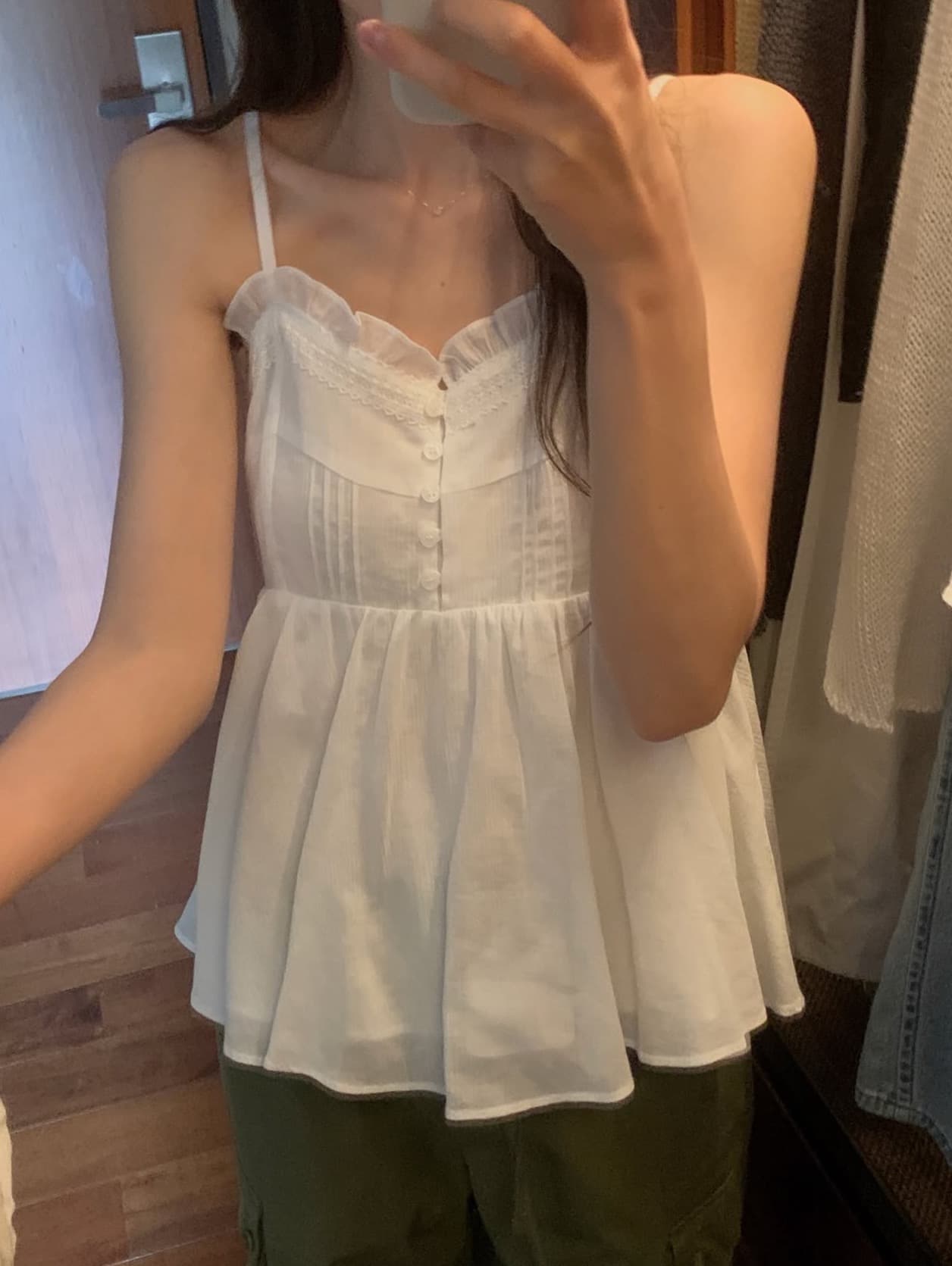있음 선적 사이즈 업데이트 한국 chic 여름 새로운 부드러운 바람 달콤함 레이스 품격 연령 감소 캐미솔 상세 이미지 49