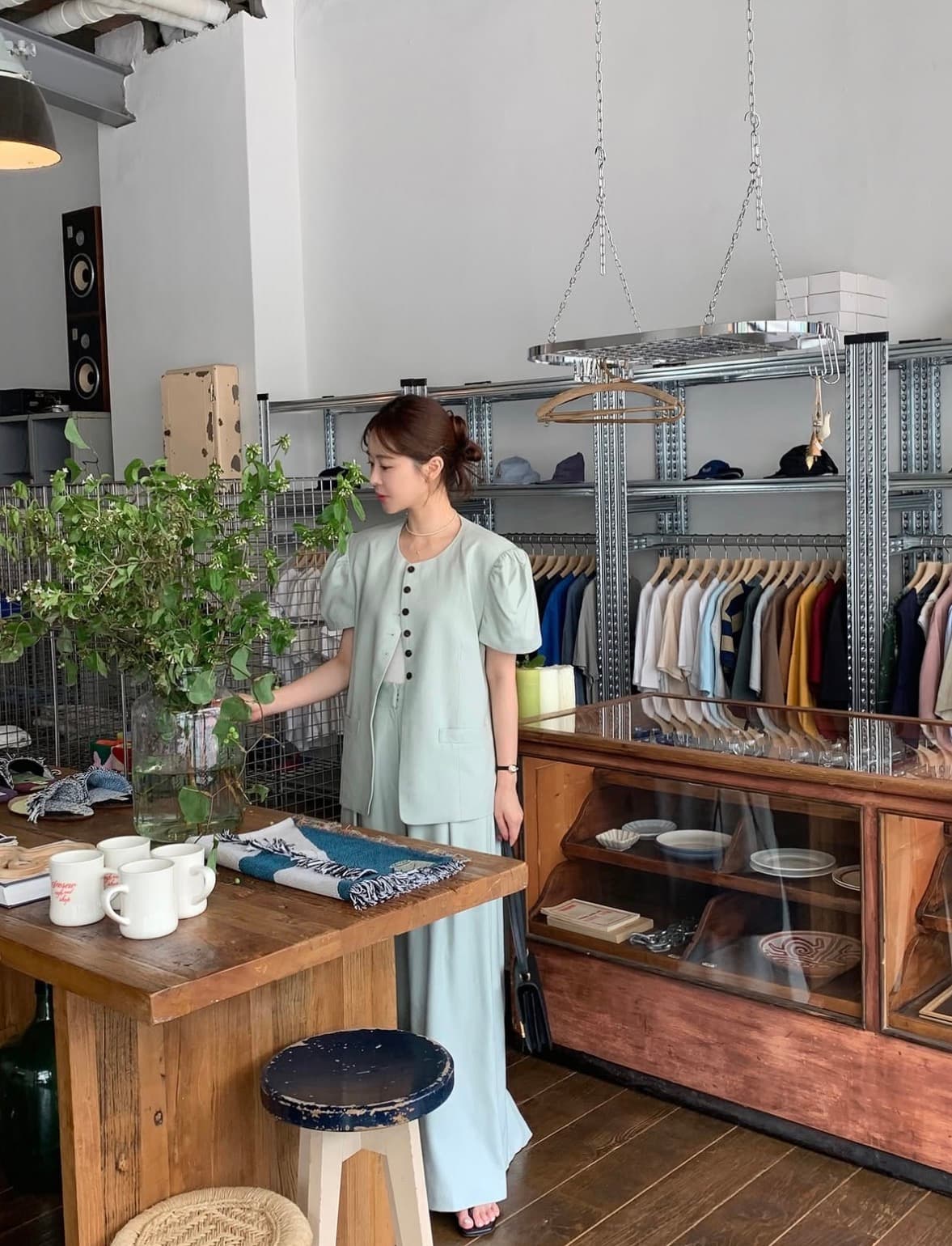 있음 선적 사이즈 업데이트 한국 chic 여름 새로운 반팔 재킷 맨위 넓은 다리 슬림해 보이는 긴 바지 세트 상세 이미지 9