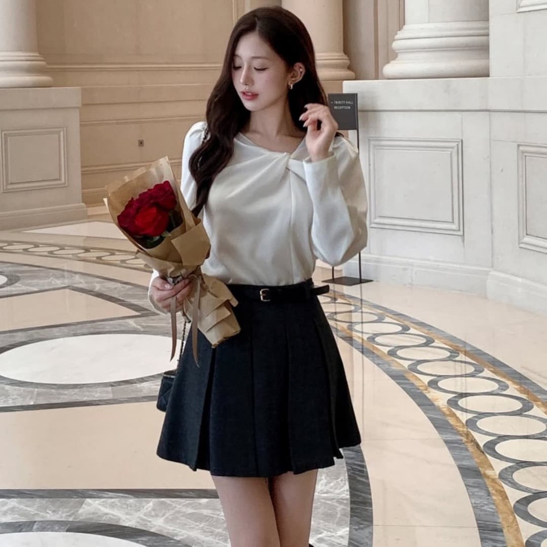 있음 선적 사이즈 업데이트 한국 chic 가을 새로운 한 부서 달콤함 주름 칼라 다용도 긴팔 셔츠 이미지 5