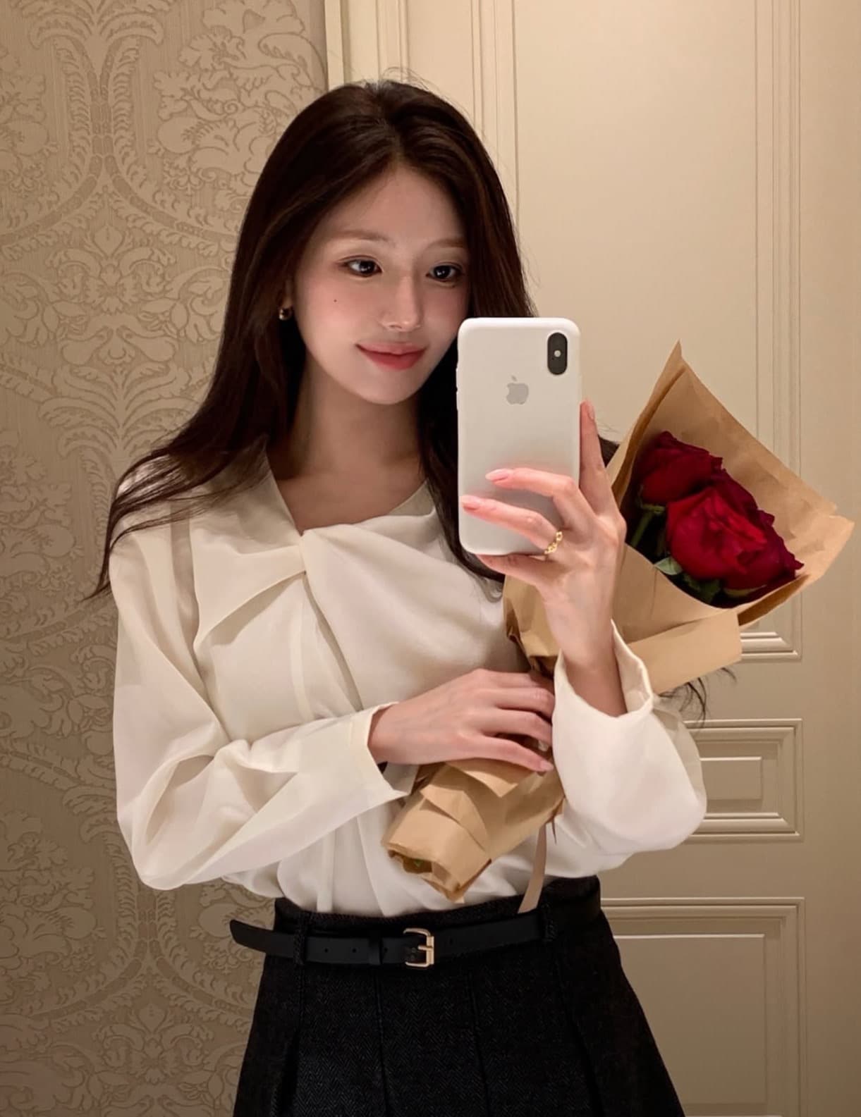 있음 선적 사이즈 업데이트 한국 chic 가을 새로운 한 부서 달콤함 주름 칼라 다용도 긴팔 셔츠 상세 이미지 5
