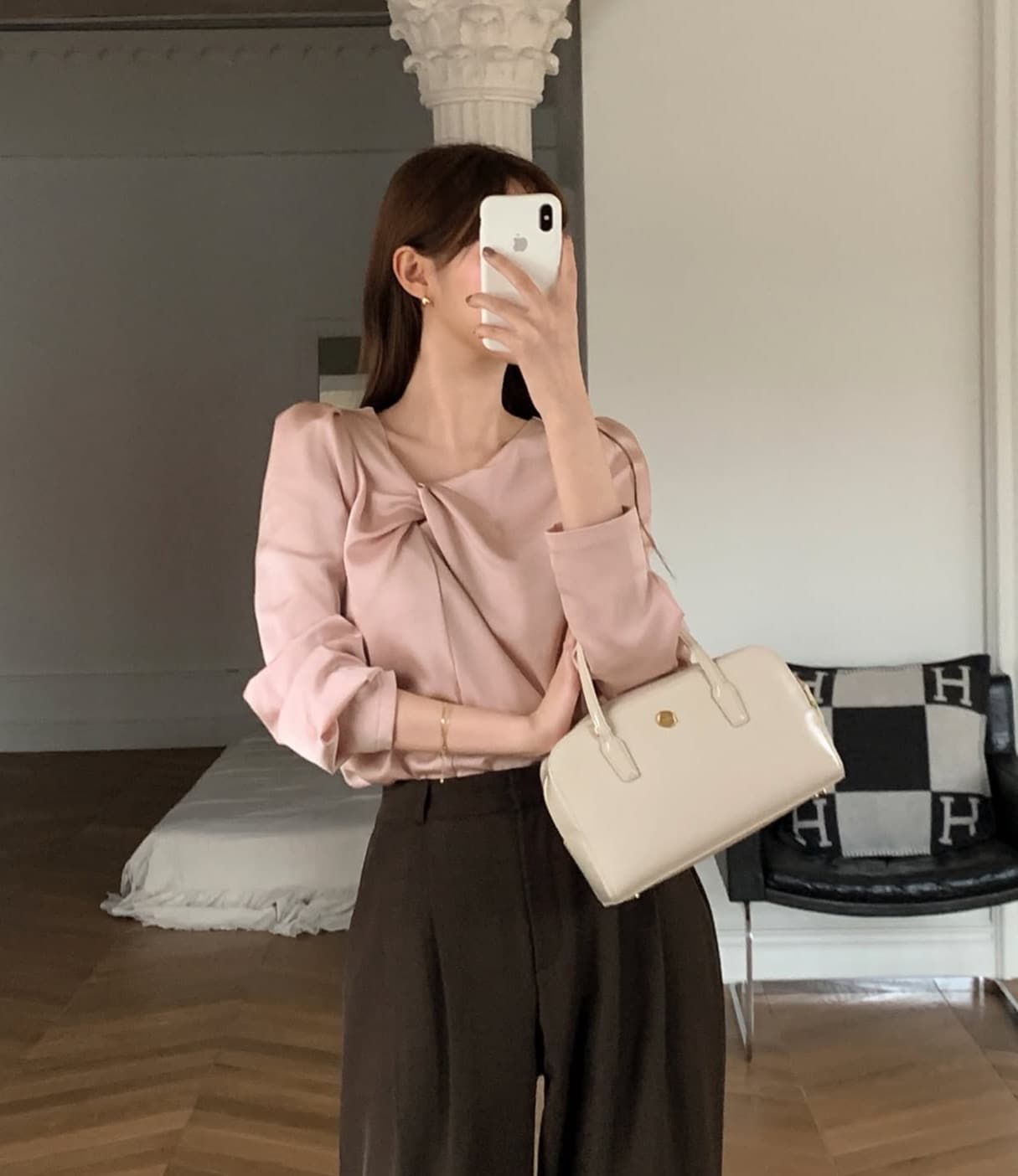 있음 선적 사이즈 업데이트 한국 chic 가을 새로운 한 부서 달콤함 주름 칼라 다용도 긴팔 셔츠 상세 이미지 10