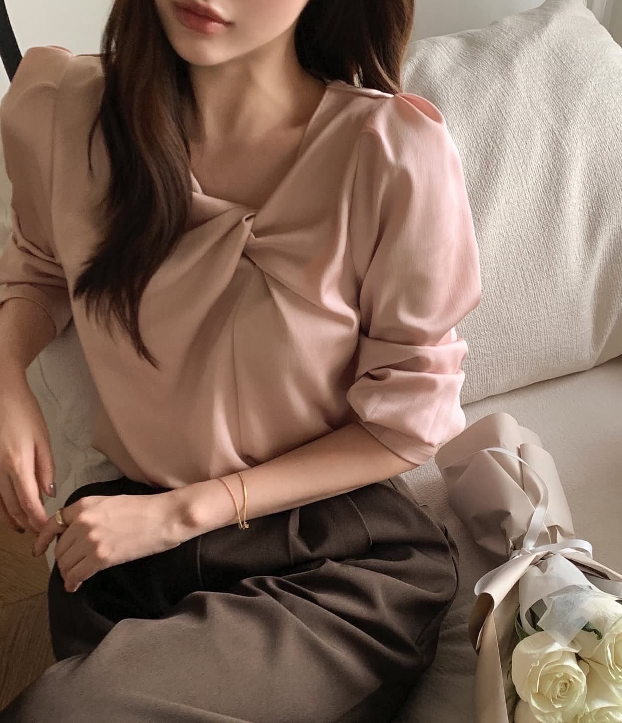 있음 선적 사이즈 업데이트 한국 chic 가을 새로운 한 부서 달콤함 주름 칼라 다용도 긴팔 셔츠 상세 이미지 15