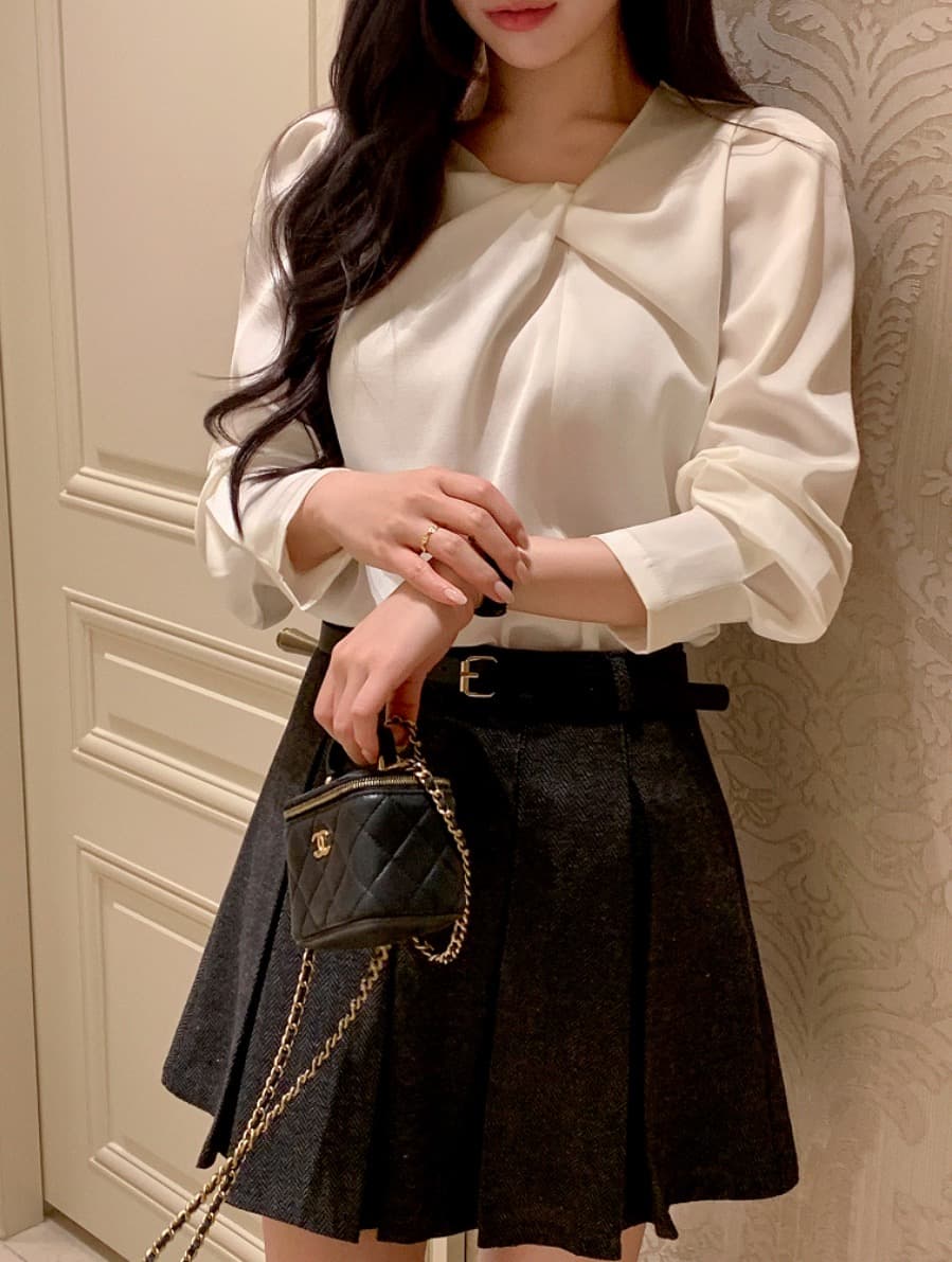 있음 선적 사이즈 업데이트 한국 chic 가을 새로운 한 부서 달콤함 주름 칼라 다용도 긴팔 셔츠 상세 이미지 18