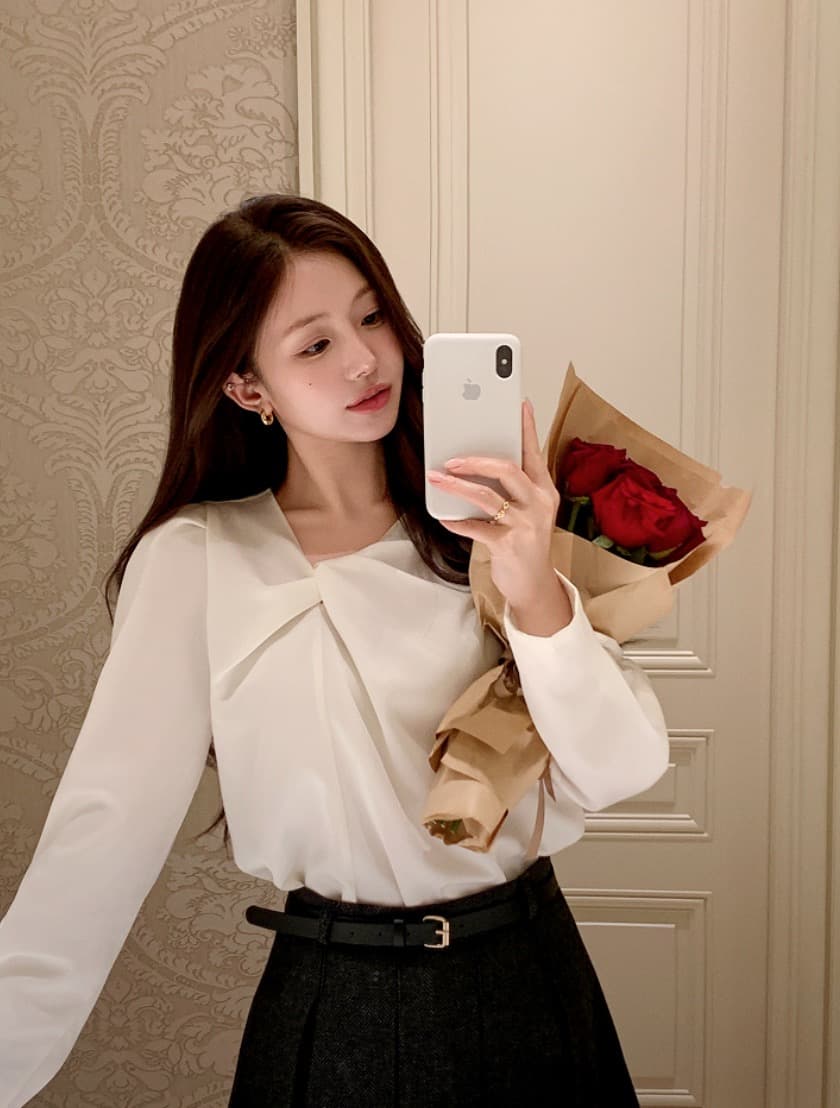 있음 선적 사이즈 업데이트 한국 chic 가을 새로운 한 부서 달콤함 주름 칼라 다용도 긴팔 셔츠 상세 이미지 19