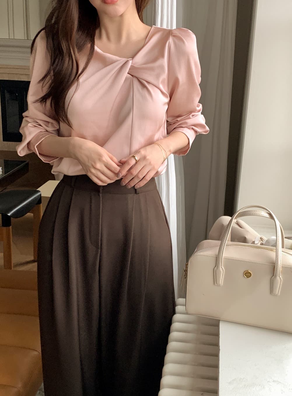 있음 선적 사이즈 업데이트 한국 chic 가을 새로운 한 부서 달콤함 주름 칼라 다용도 긴팔 셔츠 상세 이미지 22