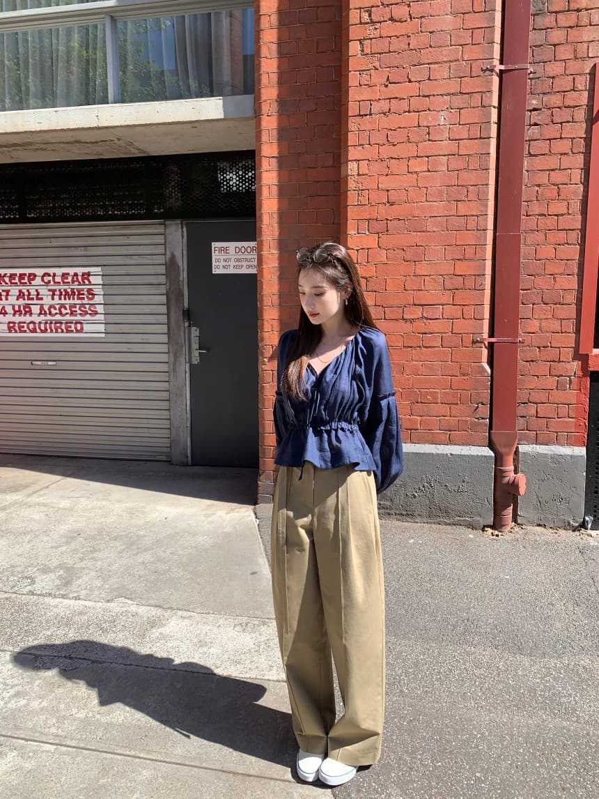 있음 선적 사이즈 업데이트 한국 chic 가을 새로운 프랑스식 V넥 펌프 로프 허리 수축 거품 소매 쉬폰 블라우스 상세 이미지 38