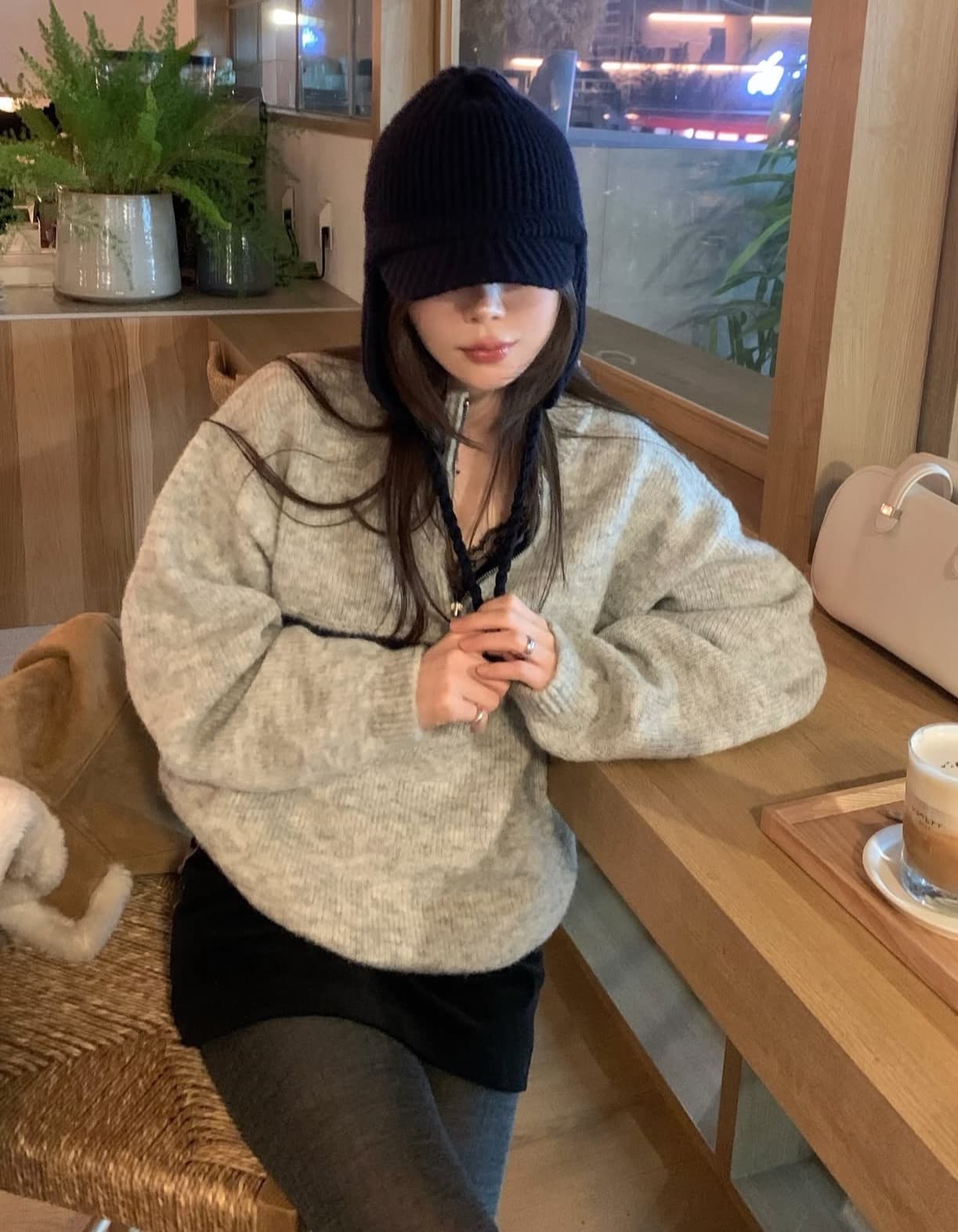 한국 chic 가을 겨울 새로운 ins 스탠드 칼라 지퍼 배색 느슨함 센스 다용도 루즈핏 긴팔 스웨터 상세 이미지 1
