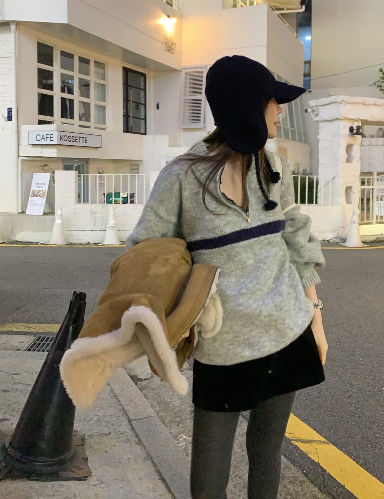 한국 chic 가을 겨울 새로운 ins 스탠드 칼라 지퍼 배색 느슨함 센스 다용도 루즈핏 긴팔 스웨터 상세 이미지 3