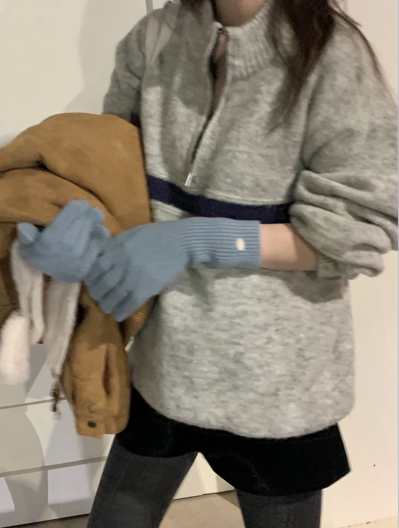 한국 chic 가을 겨울 새로운 ins 스탠드 칼라 지퍼 배색 느슨함 센스 다용도 루즈핏 긴팔 스웨터 상세 이미지 5