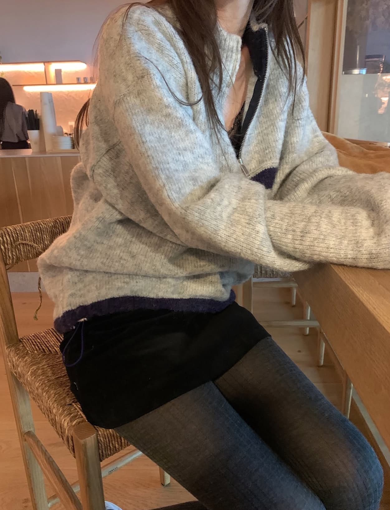 한국 chic 가을 겨울 새로운 ins 스탠드 칼라 지퍼 배색 느슨함 센스 다용도 루즈핏 긴팔 스웨터 상세 이미지 10