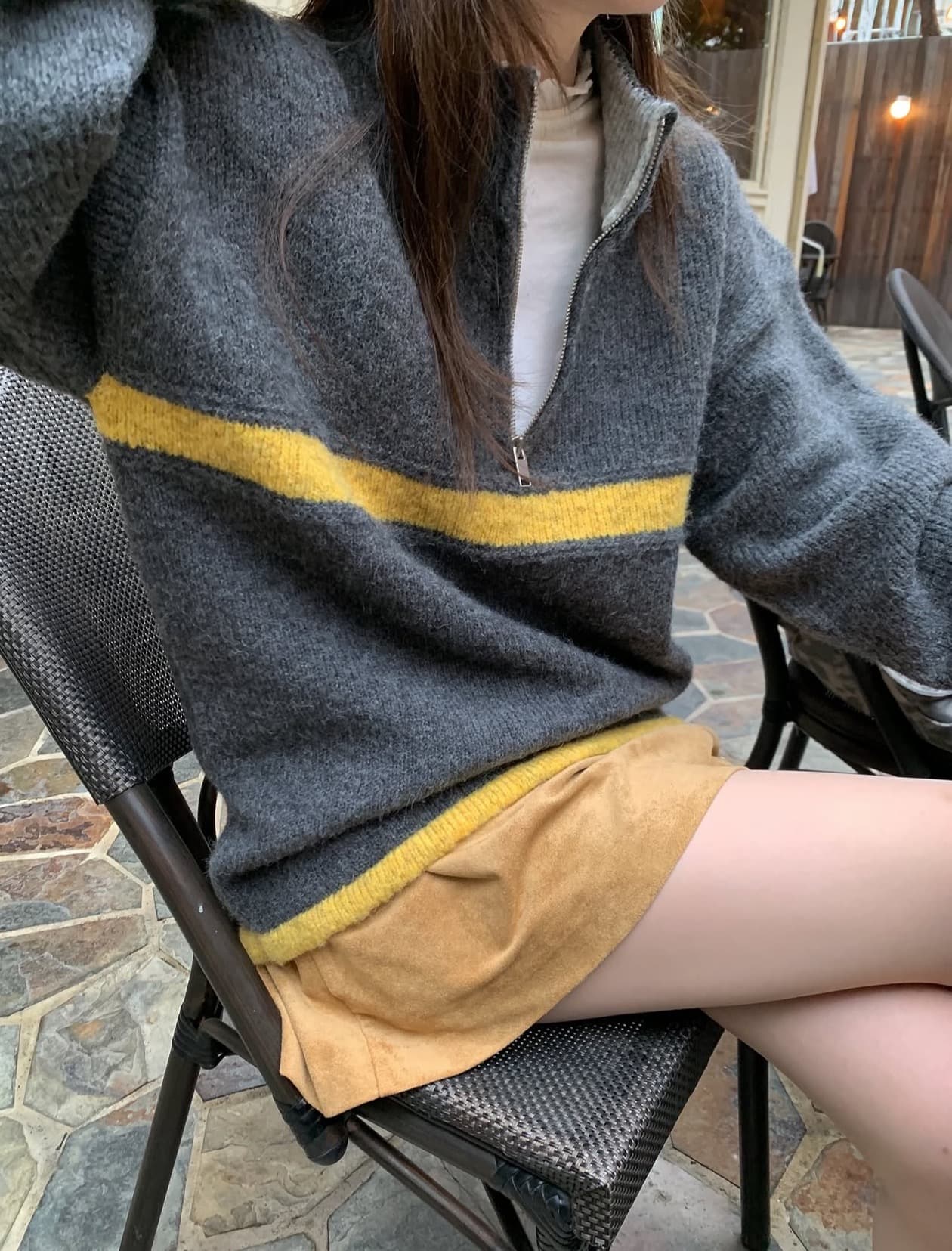 한국 chic 가을 겨울 새로운 ins 스탠드 칼라 지퍼 배색 느슨함 센스 다용도 루즈핏 긴팔 스웨터 상세 이미지 17