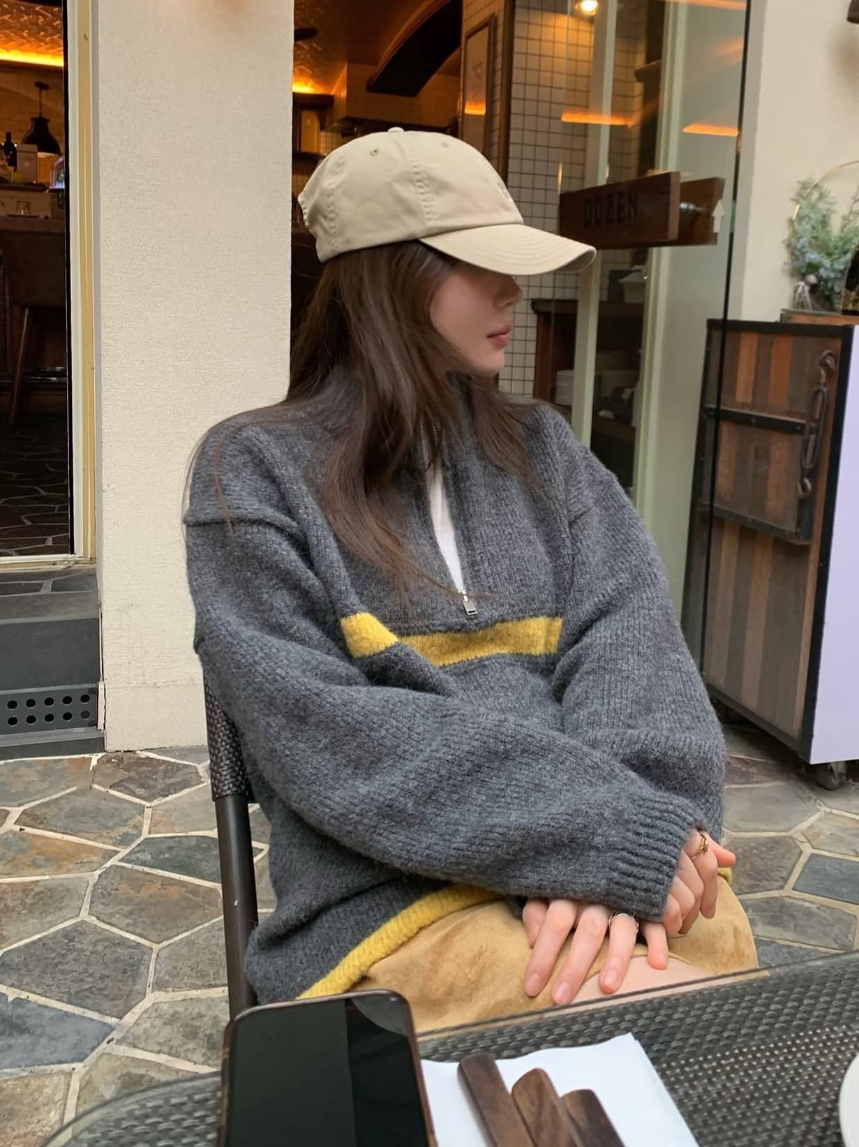 한국 chic 가을 겨울 새로운 ins 스탠드 칼라 지퍼 배색 느슨함 센스 다용도 루즈핏 긴팔 스웨터 상세 이미지 18