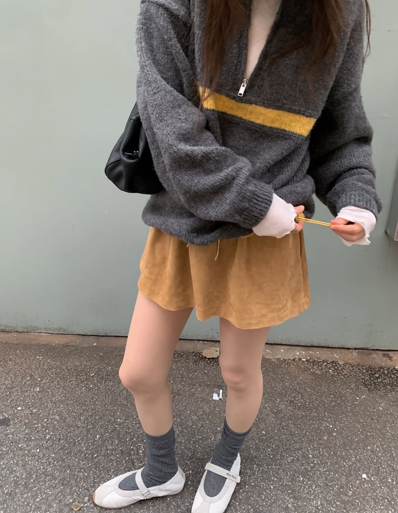 한국 chic 가을 겨울 새로운 ins 스탠드 칼라 지퍼 배색 느슨함 센스 다용도 루즈핏 긴팔 스웨터 상세 이미지 23