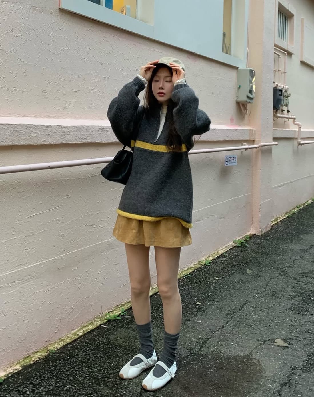한국 chic 가을 겨울 새로운 ins 스탠드 칼라 지퍼 배색 느슨함 센스 다용도 루즈핏 긴팔 스웨터 상세 이미지 25