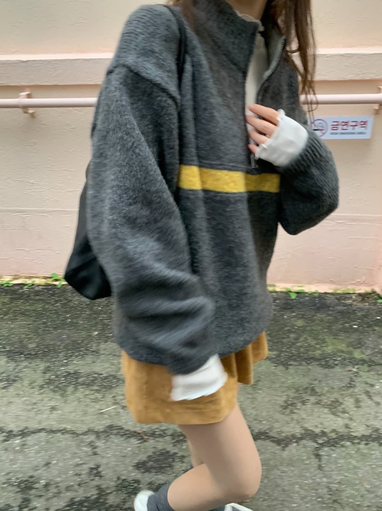 한국 chic 가을 겨울 새로운 ins 스탠드 칼라 지퍼 배색 느슨함 센스 다용도 루즈핏 긴팔 스웨터 상세 이미지 29