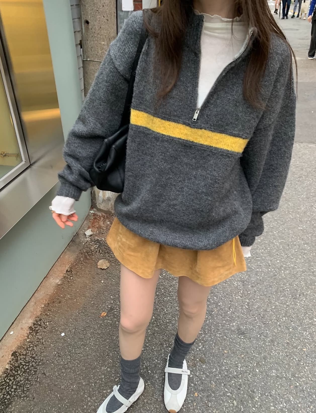 한국 chic 가을 겨울 새로운 ins 스탠드 칼라 지퍼 배색 느슨함 센스 다용도 루즈핏 긴팔 스웨터 상세 이미지 31