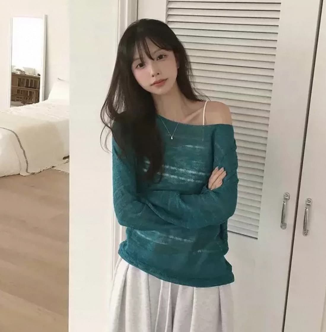 있음 선적 사이즈 업데이트 한국 chic 이른 가을 ins 홀로우 아웃 보트넥 느슨함 센스 긴팔 니트 스웨터 셔츠 이미지 4