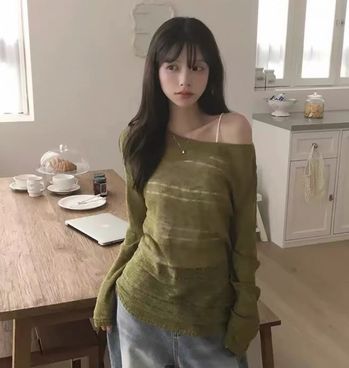 있음 선적 사이즈 업데이트 한국 chic 이른 가을 ins 홀로우 아웃 보트넥 느슨함 센스 긴팔 니트 스웨터 셔츠 이미지 2