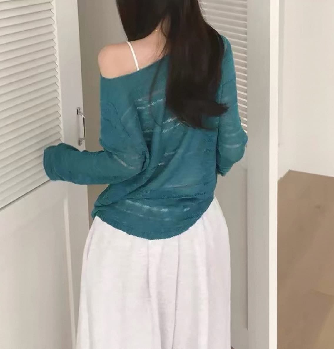 있음 선적 사이즈 업데이트 한국 chic 이른 가을 ins 홀로우 아웃 보트넥 느슨함 센스 긴팔 니트 스웨터 셔츠 상세 이미지 4