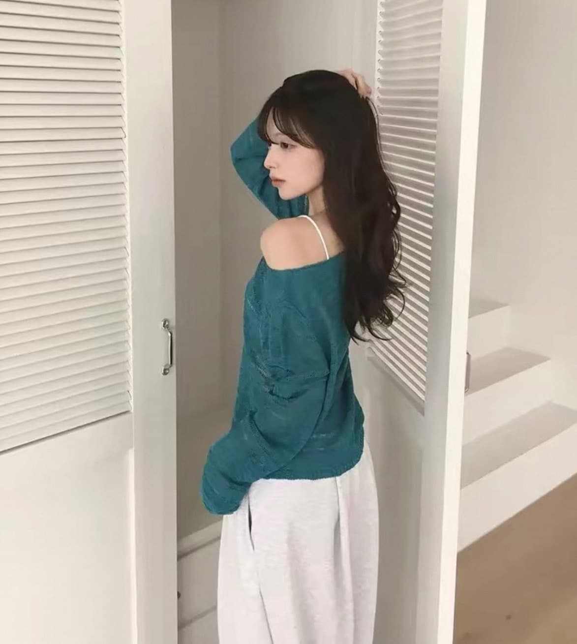 있음 선적 사이즈 업데이트 한국 chic 이른 가을 ins 홀로우 아웃 보트넥 느슨함 센스 긴팔 니트 스웨터 셔츠 상세 이미지 5