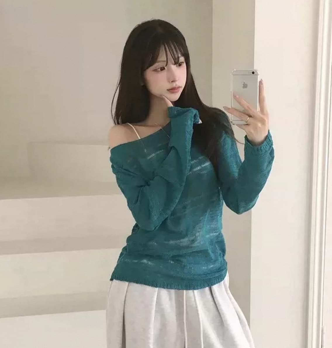 있음 선적 사이즈 업데이트 한국 chic 이른 가을 ins 홀로우 아웃 보트넥 느슨함 센스 긴팔 니트 스웨터 셔츠 상세 이미지 12