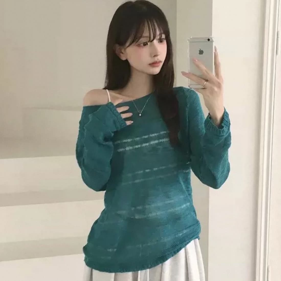 있음 선적 사이즈 업데이트 한국 chic 이른 가을 ins 홀로우 아웃 보트넥 느슨함 센스 긴팔 니트 스웨터 셔츠