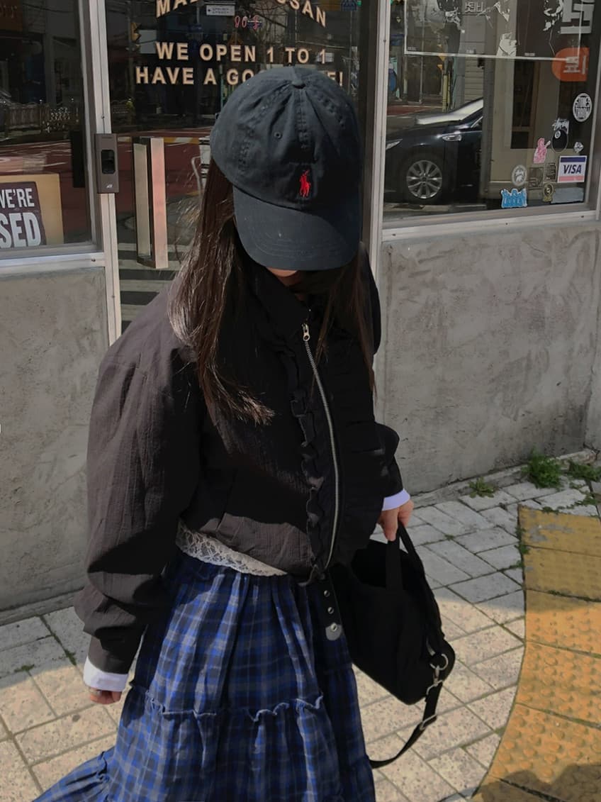 한국 chic 가을 새로운 ins 레트로 체크무늬 밴딩 패치워크 목이버섯 레이스 반신 스커트 롱 스커트 상세 이미지 16