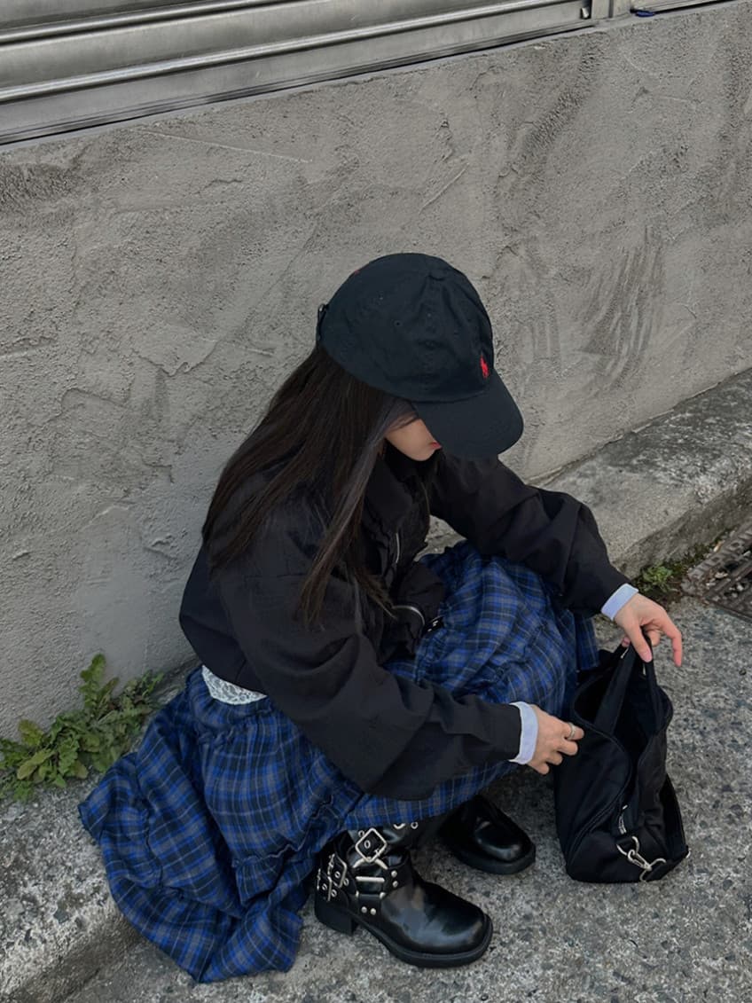 한국 chic 가을 새로운 ins 레트로 체크무늬 밴딩 패치워크 목이버섯 레이스 반신 스커트 롱 스커트 상세 이미지 27