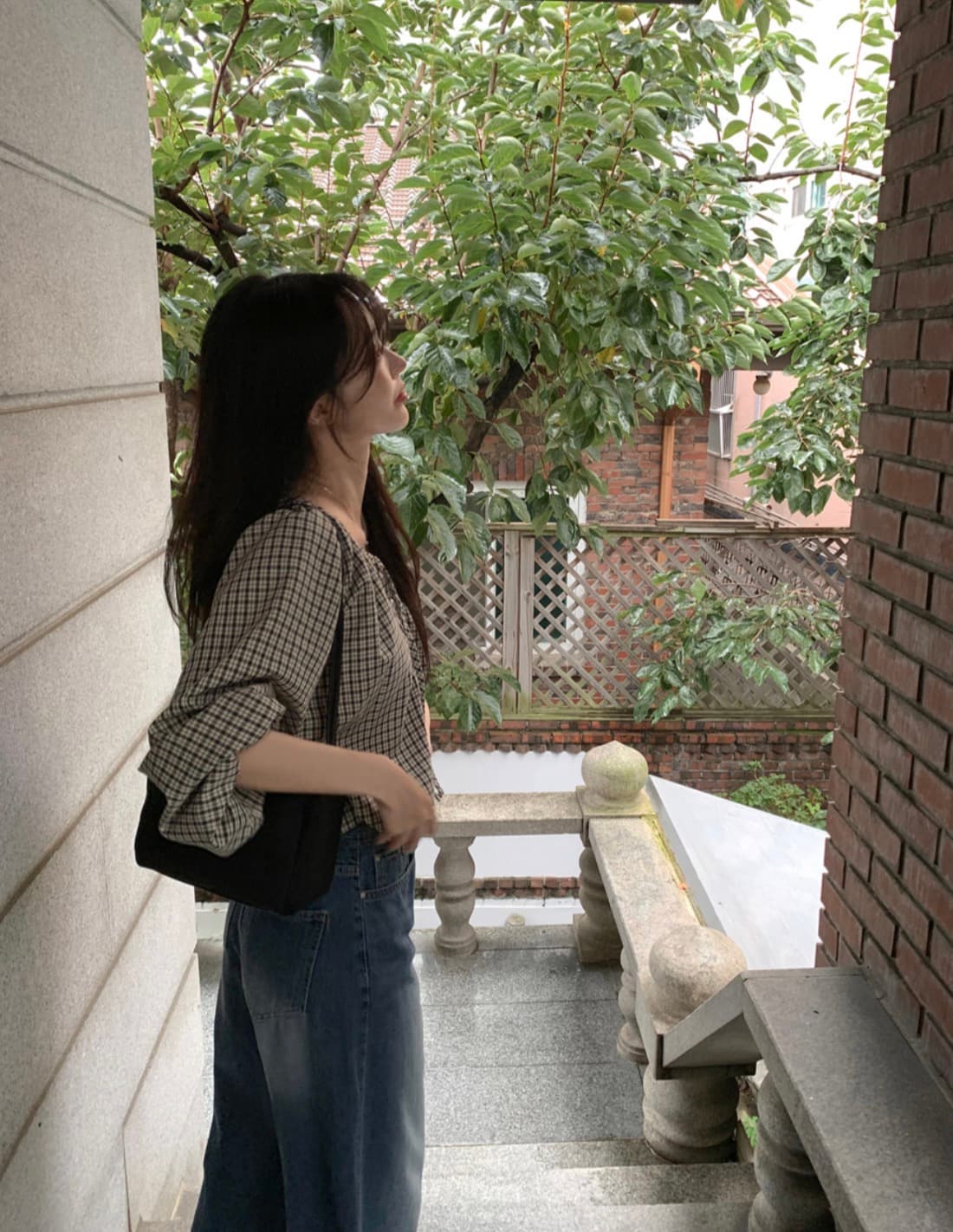 있음 선적 사이즈 업데이트 한국 chic 가을 새로운 프랑스식 달콤함 레트로 체크무늬 리본 긴 소매 셔츠 상세 이미지 9
