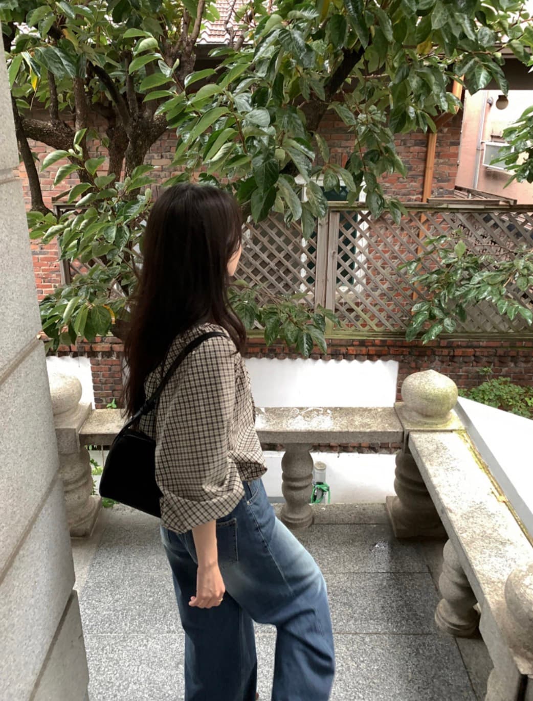 있음 선적 사이즈 업데이트 한국 chic 가을 새로운 프랑스식 달콤함 레트로 체크무늬 리본 긴 소매 셔츠 상세 이미지 10