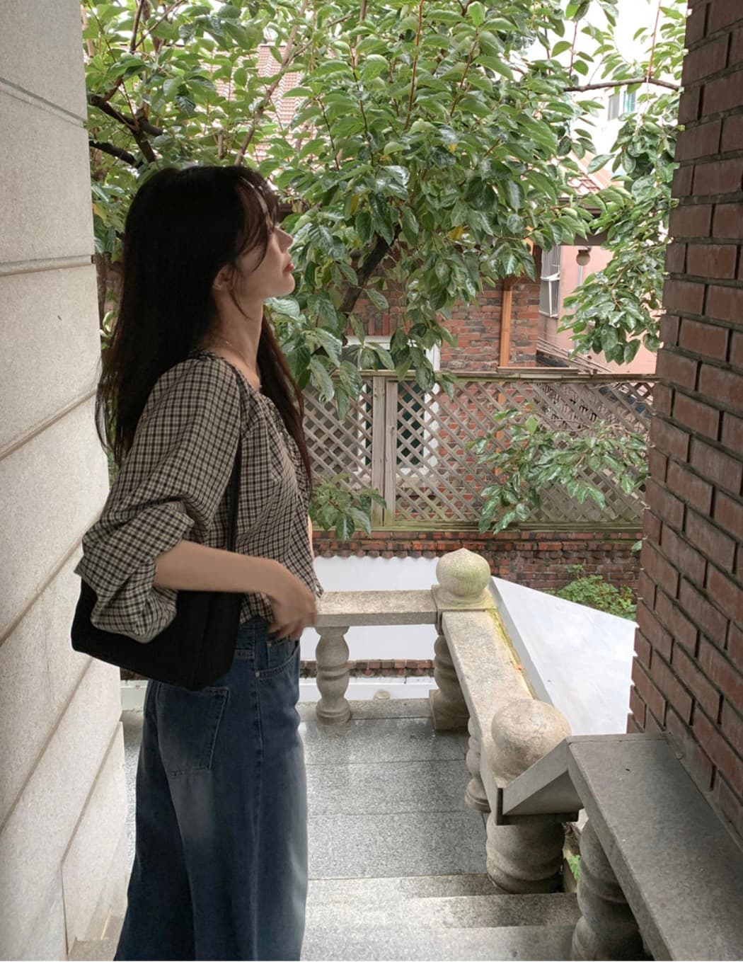 있음 선적 사이즈 업데이트 한국 chic 가을 새로운 프랑스식 달콤함 레트로 체크무늬 리본 긴 소매 셔츠 상세 이미지 12
