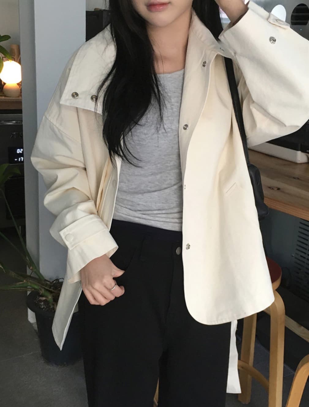 한국 chic 가을 새로운 ins 스탠드 칼라 품격 레이스업 루즈핏 재킷 재킷 이미지 4