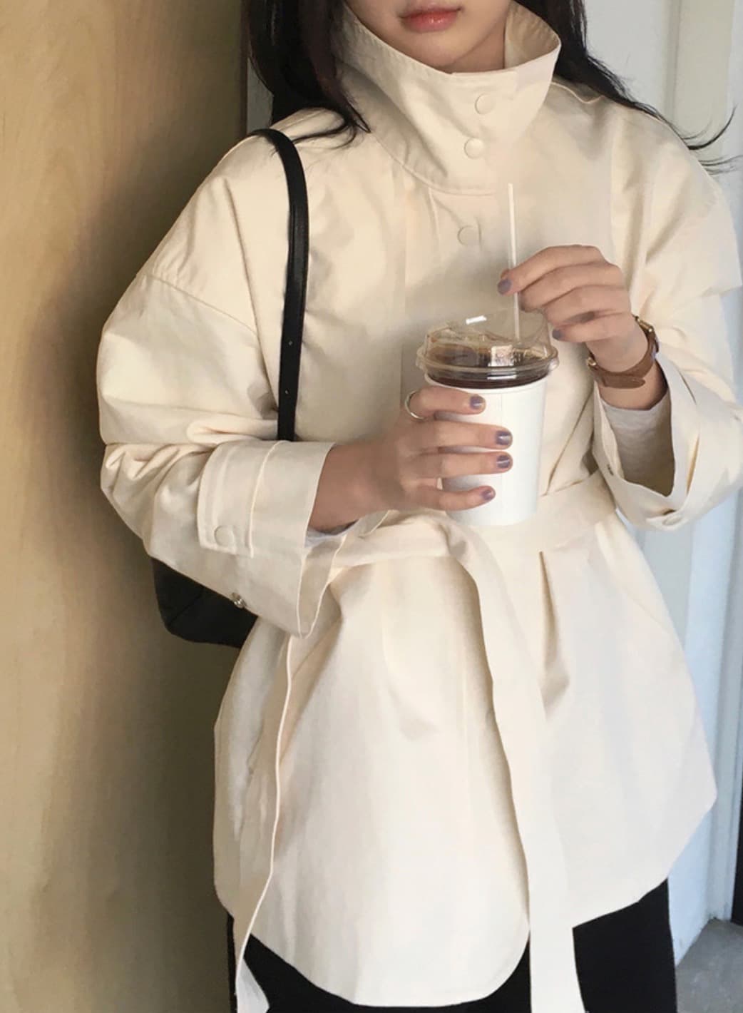 한국 chic 가을 새로운 ins 스탠드 칼라 품격 레이스업 루즈핏 재킷 재킷 이미지 2