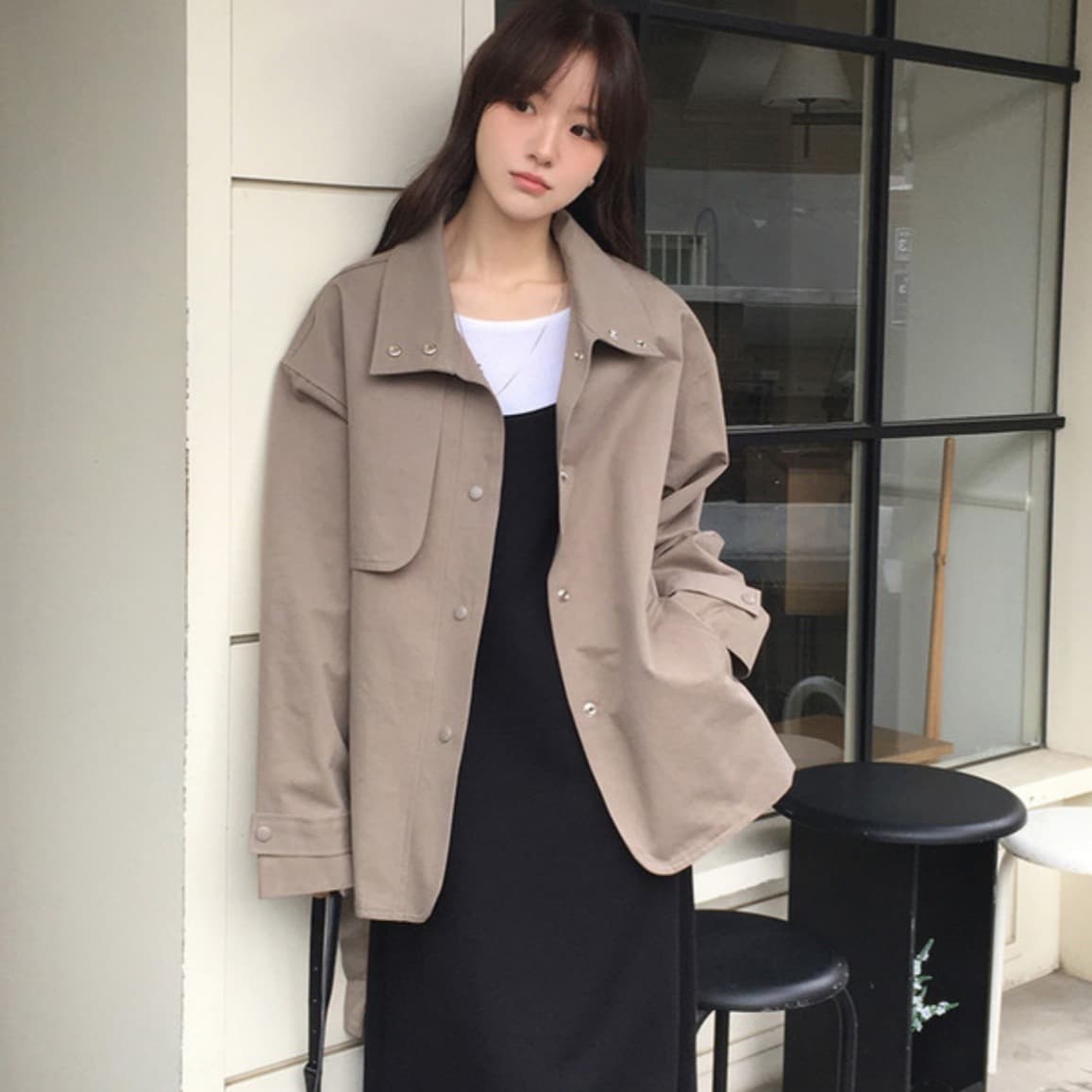 한국 chic 가을 새로운 ins 스탠드 칼라 품격 레이스업 루즈핏 재킷 재킷 이미지 5