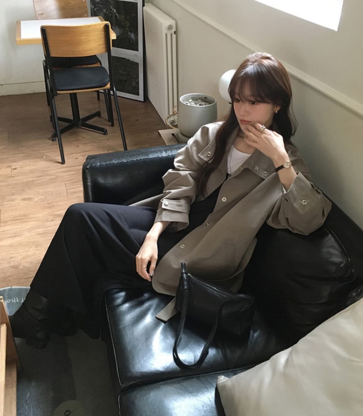 한국 chic 가을 새로운 ins 스탠드 칼라 품격 레이스업 루즈핏 재킷 재킷 상세 이미지 3