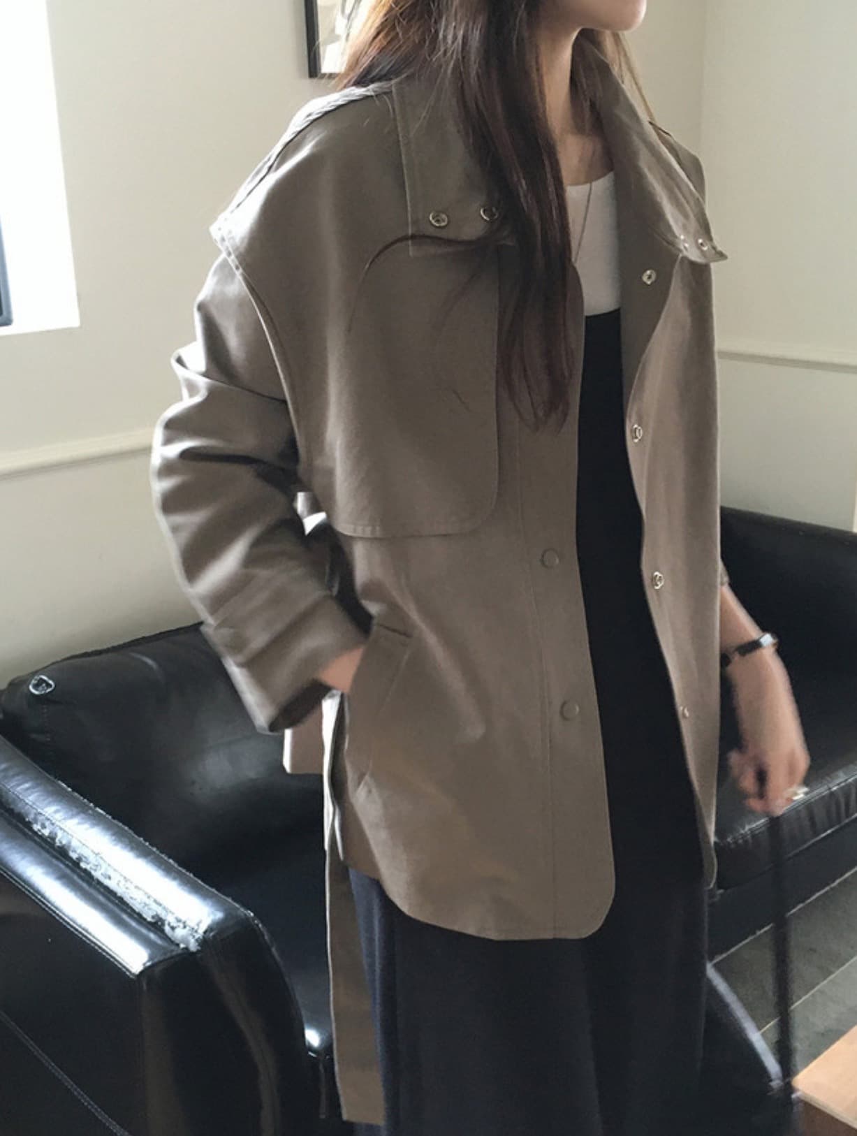 한국 chic 가을 새로운 ins 스탠드 칼라 품격 레이스업 루즈핏 재킷 재킷 상세 이미지 7
