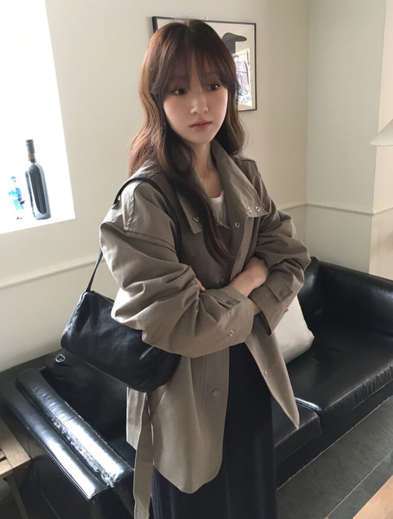 한국 chic 가을 새로운 ins 스탠드 칼라 품격 레이스업 루즈핏 재킷 재킷 상세 이미지 8