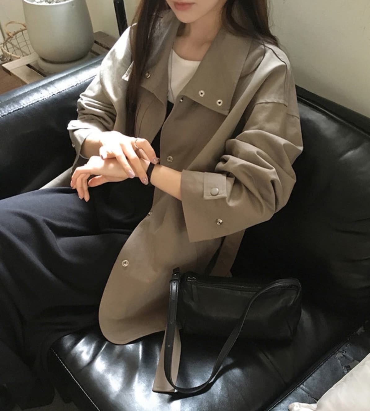 한국 chic 가을 새로운 ins 스탠드 칼라 품격 레이스업 루즈핏 재킷 재킷 상세 이미지 12