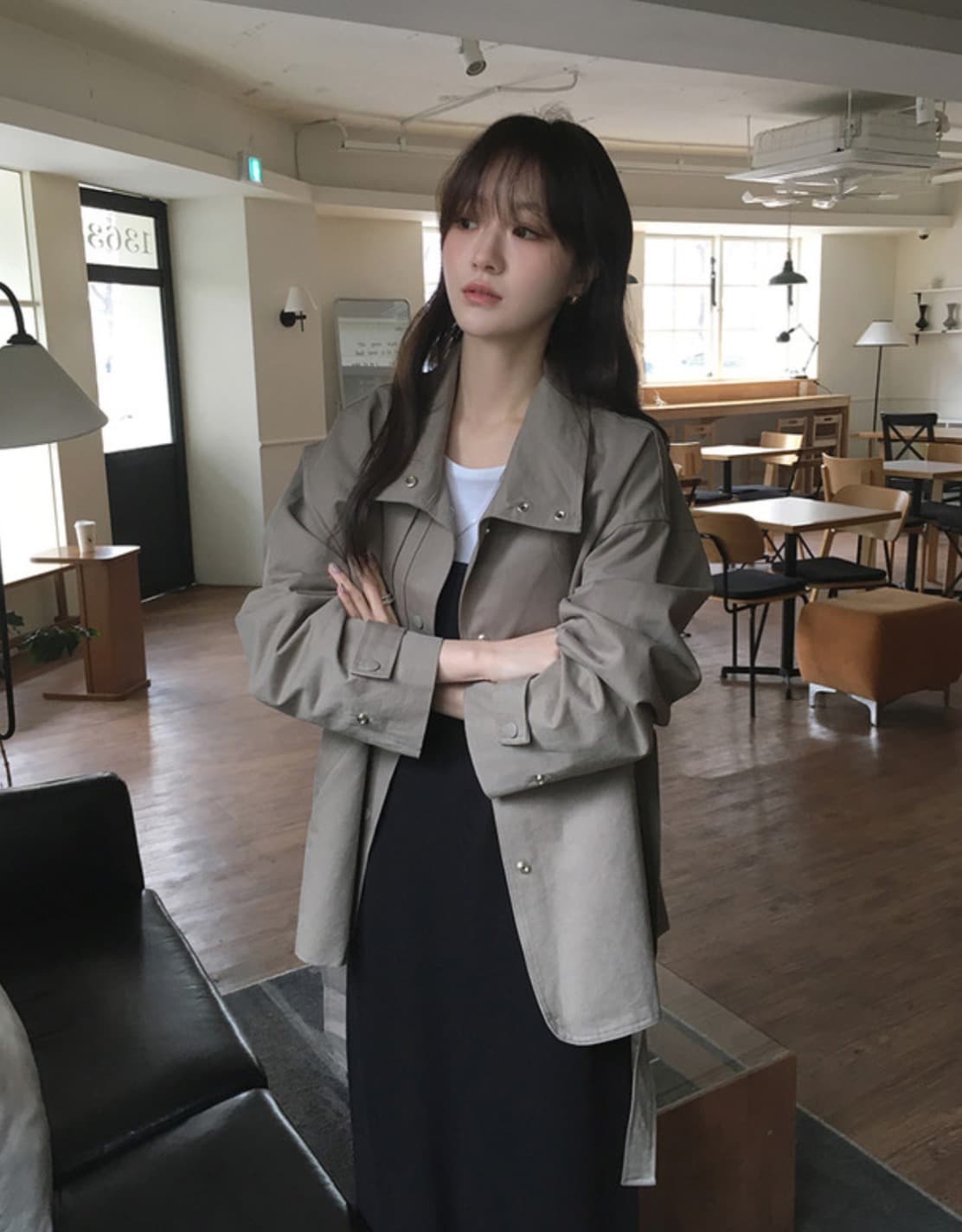 한국 chic 가을 새로운 ins 스탠드 칼라 품격 레이스업 루즈핏 재킷 재킷 상세 이미지 17