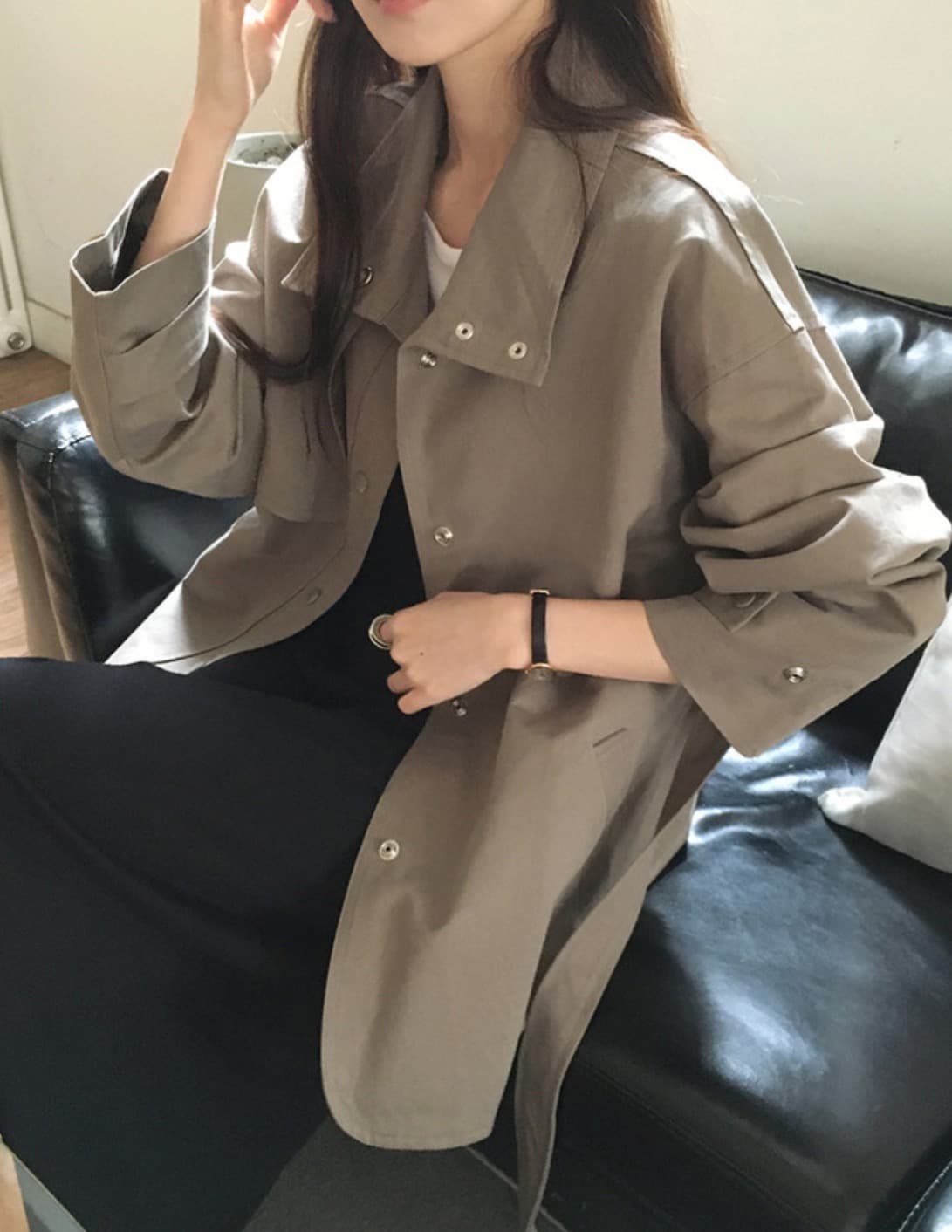 한국 chic 가을 새로운 ins 스탠드 칼라 품격 레이스업 루즈핏 재킷 재킷 상세 이미지 19