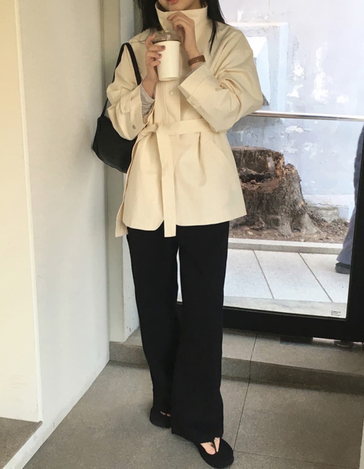 한국 chic 가을 새로운 ins 스탠드 칼라 품격 레이스업 루즈핏 재킷 재킷 상세 이미지 25