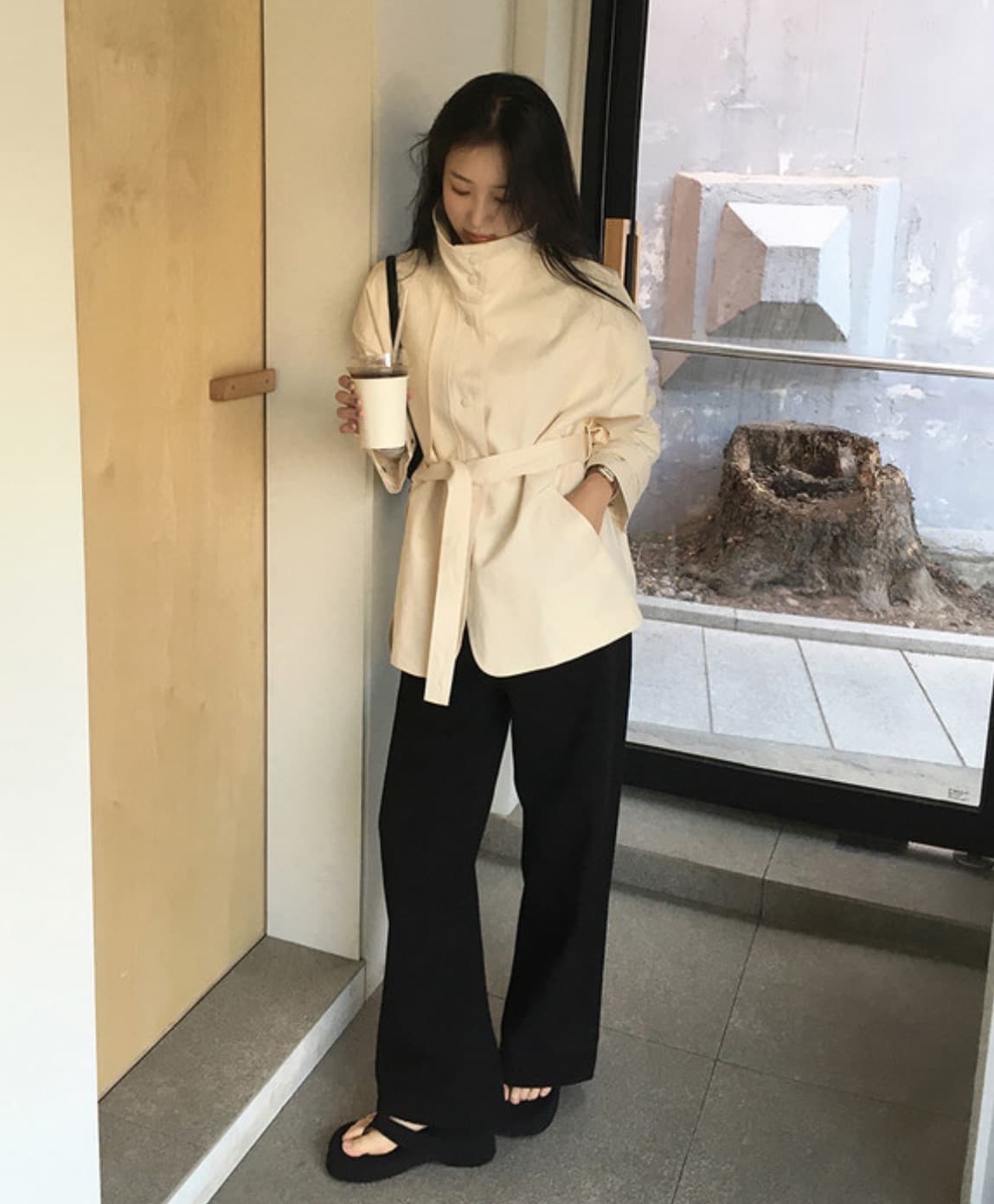 한국 chic 가을 새로운 ins 스탠드 칼라 품격 레이스업 루즈핏 재킷 재킷 상세 이미지 26