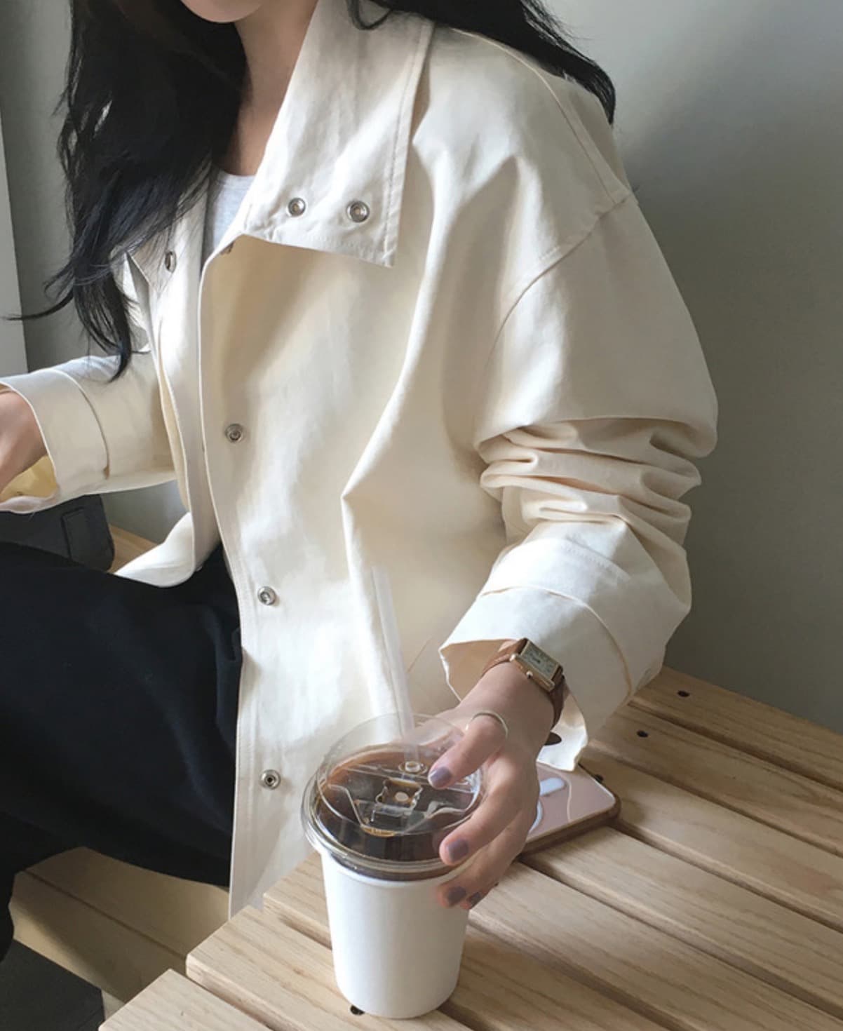 한국 chic 가을 새로운 ins 스탠드 칼라 품격 레이스업 루즈핏 재킷 재킷 상세 이미지 29