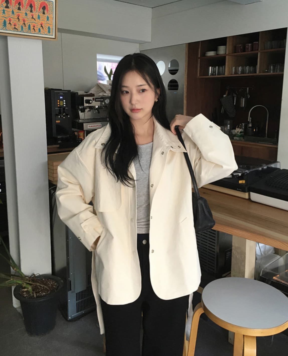 한국 chic 가을 새로운 ins 스탠드 칼라 품격 레이스업 루즈핏 재킷 재킷 상세 이미지 33