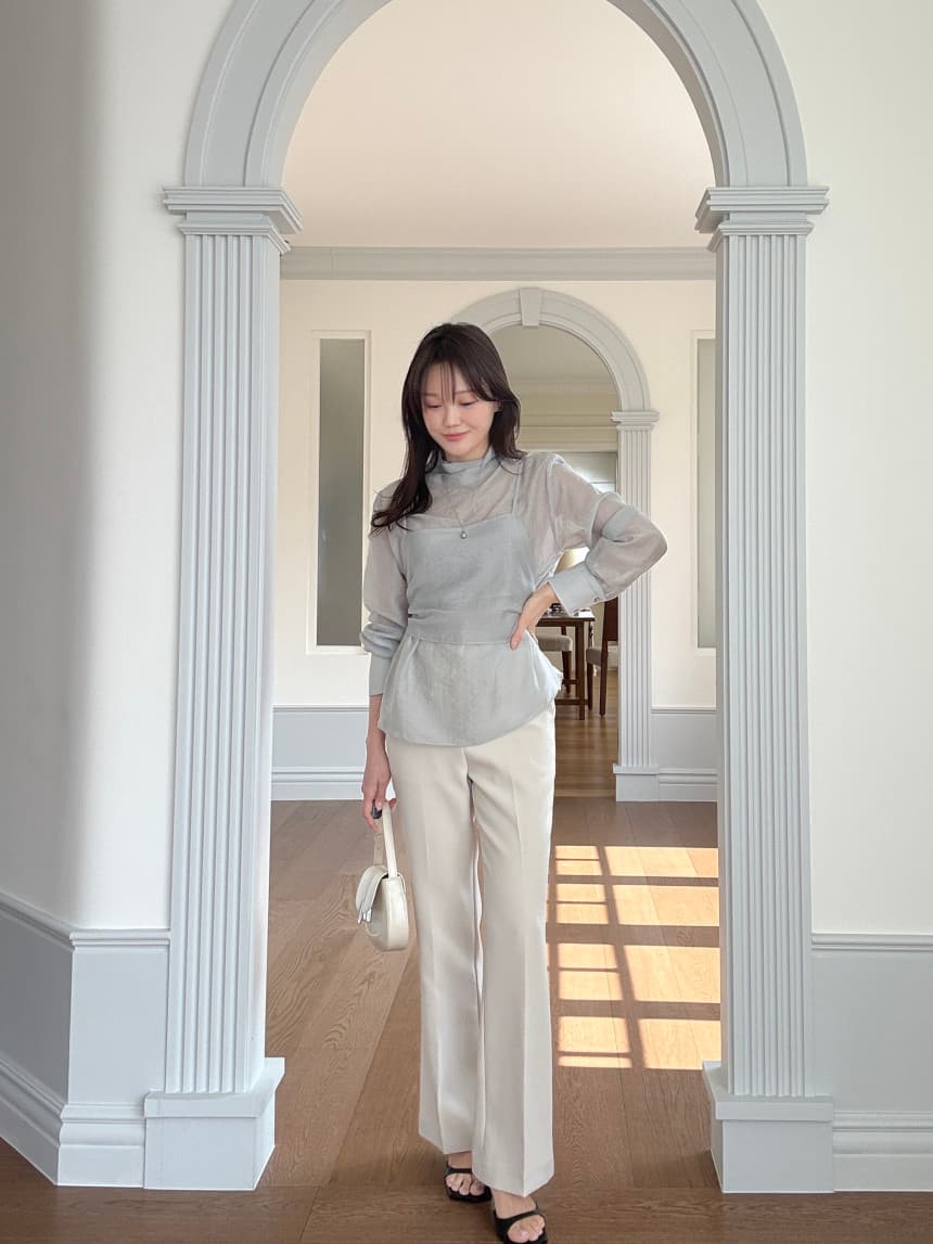 있음 선적 사이즈 업데이트 한국 chic 가을 새로운 슬립 패치워크 뒤로 부서 나비 매듭 품격 셔츠 상세 이미지 17