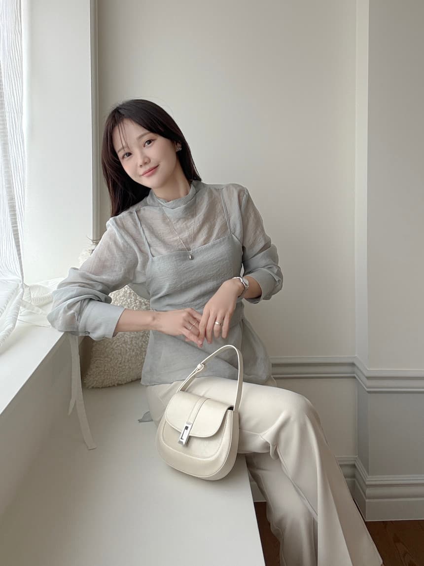 있음 선적 사이즈 업데이트 한국 chic 가을 새로운 슬립 패치워크 뒤로 부서 나비 매듭 품격 셔츠 상세 이미지 21